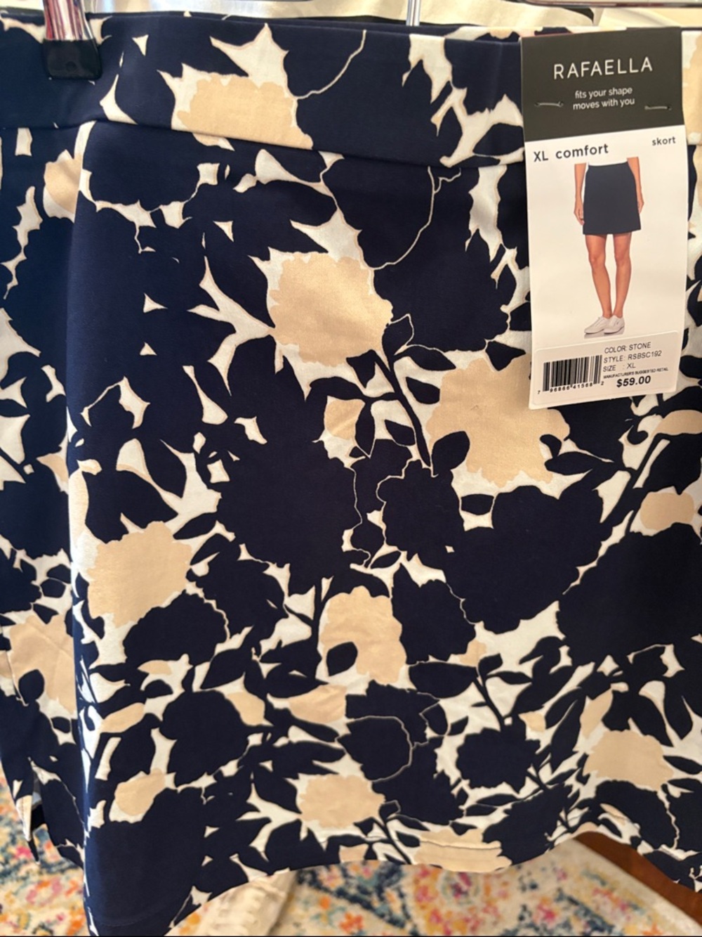 Rafaella Navy and Cream Floral Skirted Skort